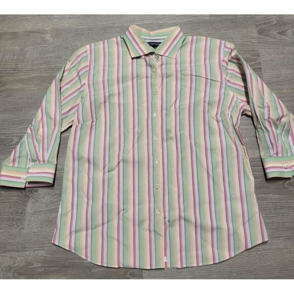 Lands End Women's Multicolor Striped Button Up Top Size 12